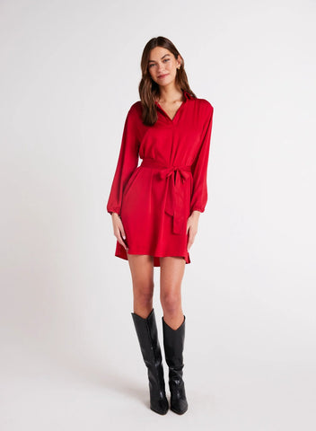 Bella Dahl Belted Shirt Dress- Cherry Red