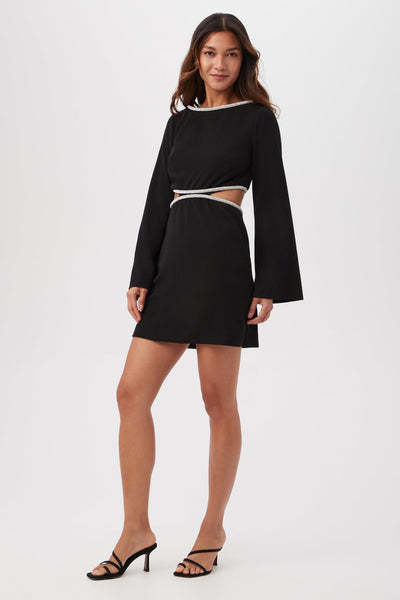 Trina Turk Sabia Boatneck Rhinestone Dress- Black