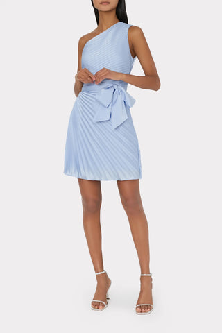 Milly Estie Satin Pleated Mini Dress-Ice Blue