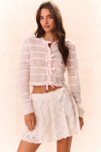 LoveShackFancy Roselline Bow Cardigan- Vanilla Rose