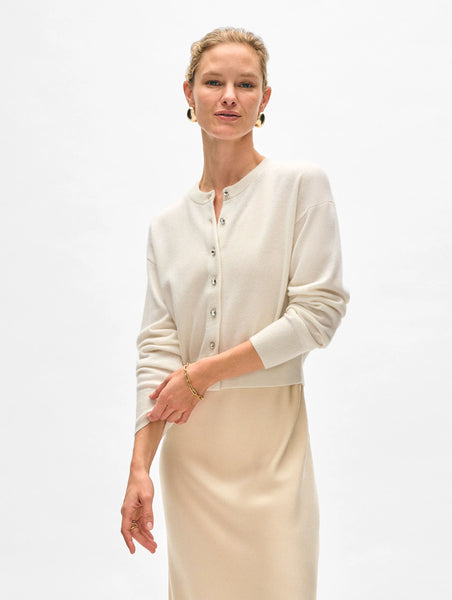 White +Warren Cashmere Rhinestone Cardigan