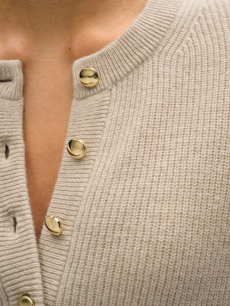 White + Warren Cashmere Ribbed Gold Button Henley