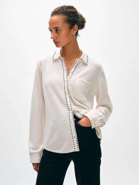 White + Warren  Cashmere Embroidered Stitch Shirt