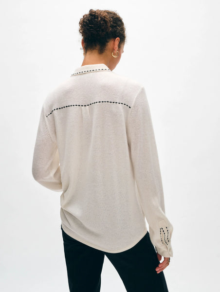 White + Warren  Cashmere Embroidered Stitch Shirt