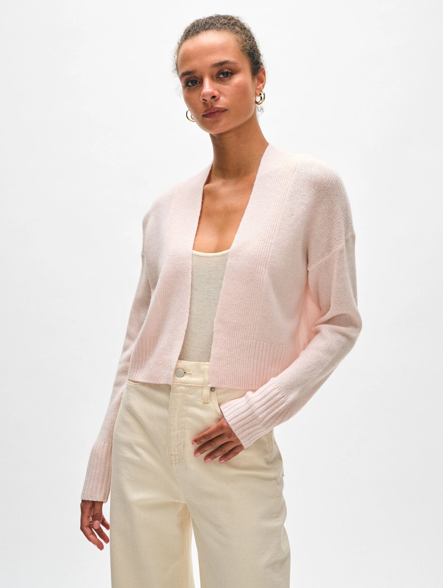 White +Warren Cashmere Featherweight Cardigan- Pink Sand