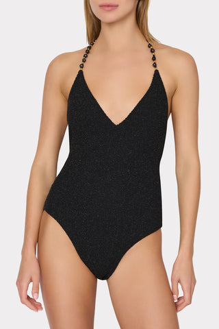 Milly Cannes Beaded Strap One Piece- Blk/Gold