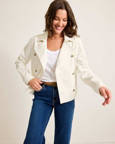 TB Cropped Peacoat- White