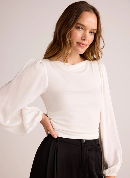 Bella Dahl Ruched Waist Flowy Sleeve Blouse Winter White By Request