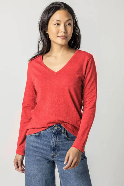 Lilla P L/S V Neck Tee- Red