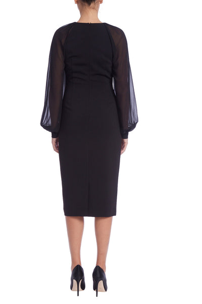 Badgley Mischka Sheer Balloon Sleeve Sheath Dress- Black