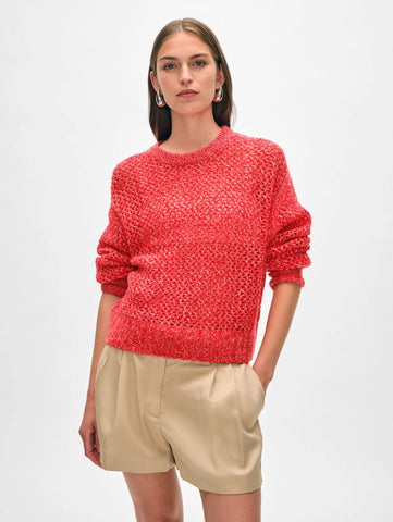 White + Warren Cashmere Marled Mesh Crewneck