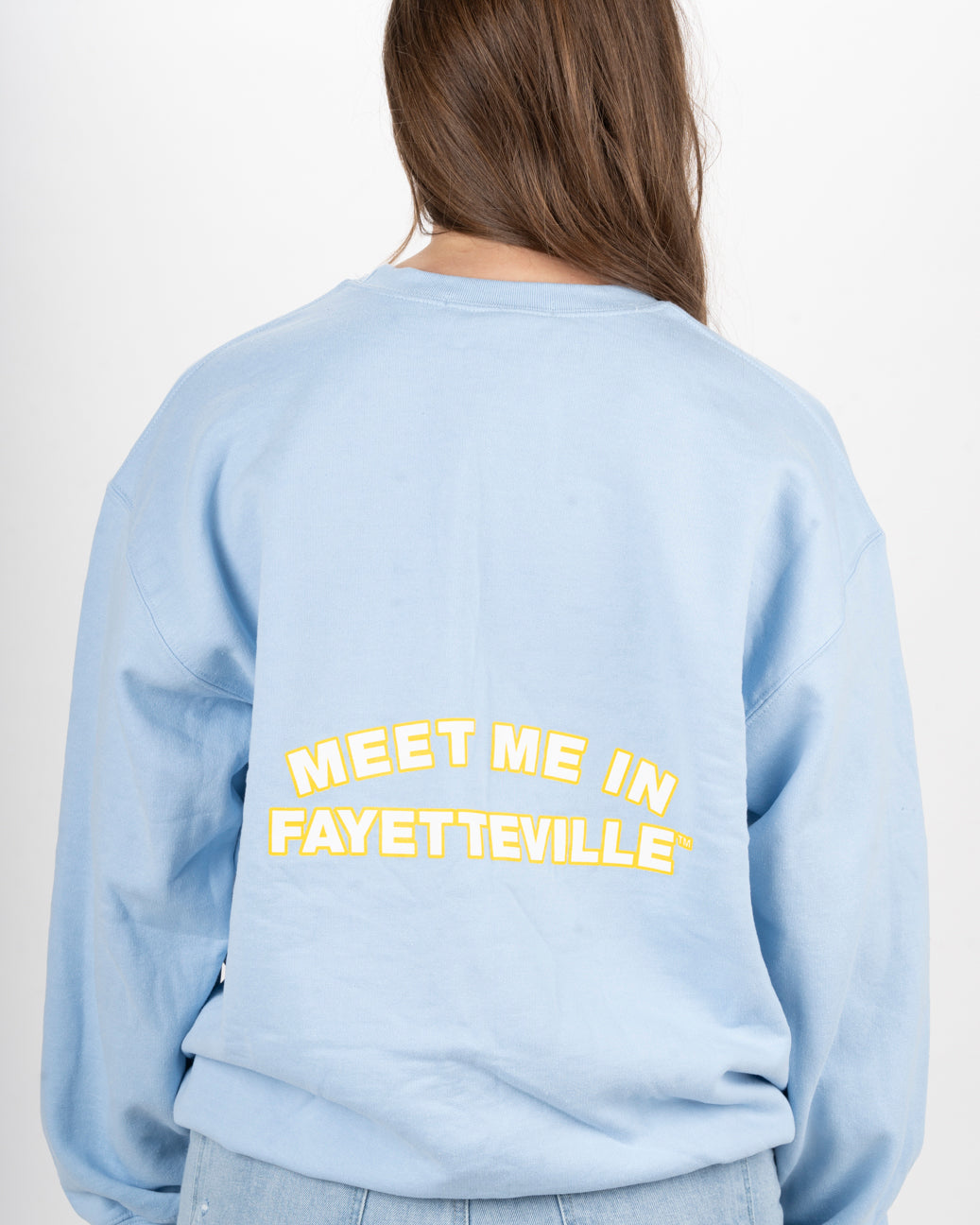 Meet Me In Fayetteville Crew Sweatshirt- BabyBlue/Yellow