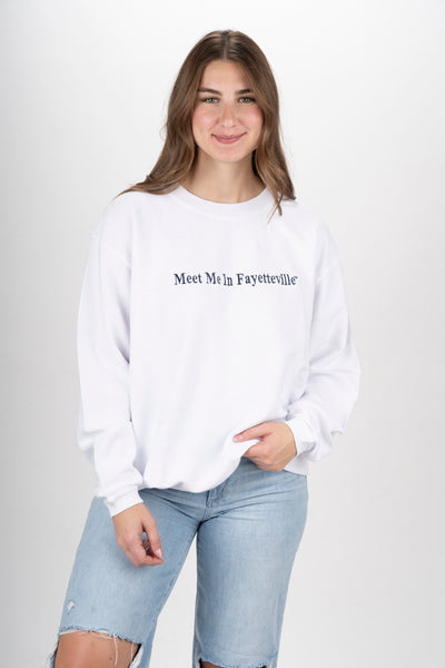 Meet Me In Fayetteville Corded Crew Sweatshirt- White