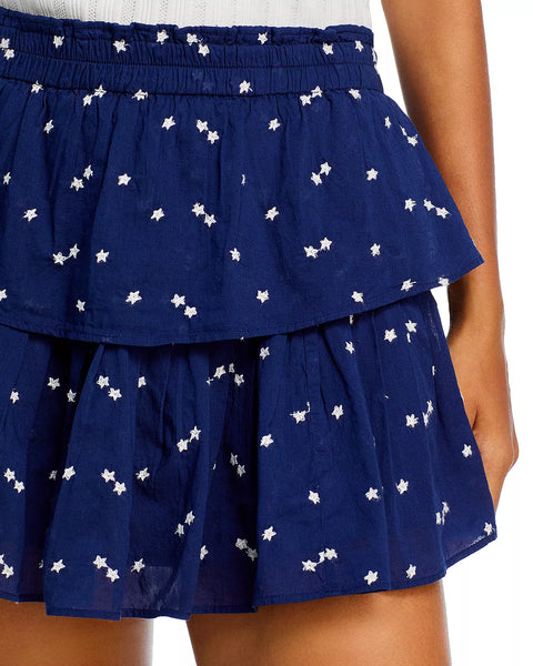 Love Shack Fancy Ruffle Mini Skirt-Navy Nightfall