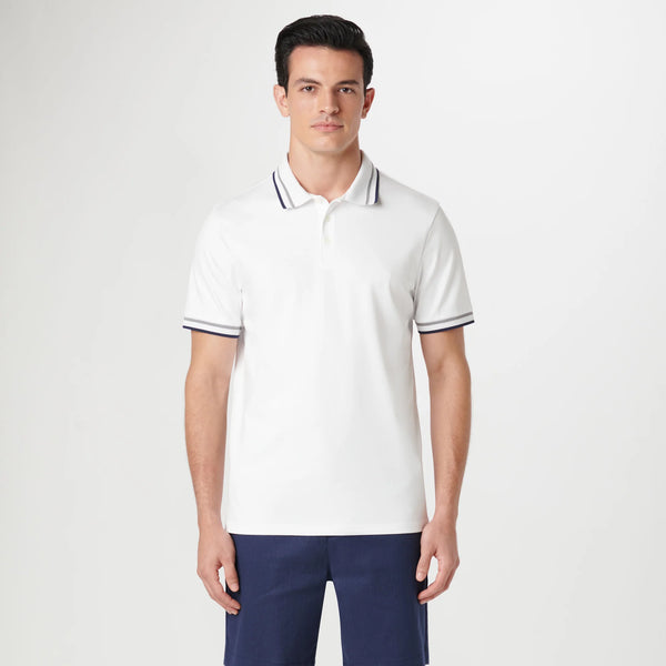 Bugatchi White Polo W/Stripe Collar