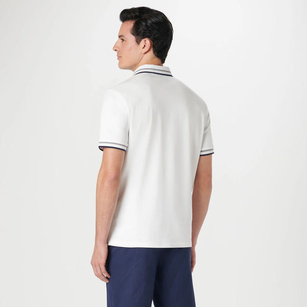 Bugatchi White Polo W/Stripe Collar