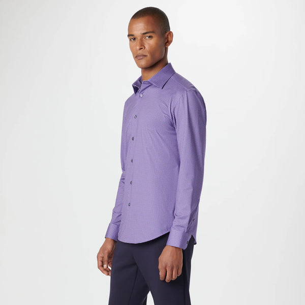 Bugatchi Button Front Shirt- Purple W/Navy