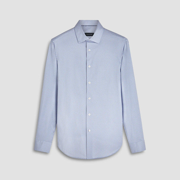 Bugatchi Button Front Shirt- Blue W/Blue Diamonds