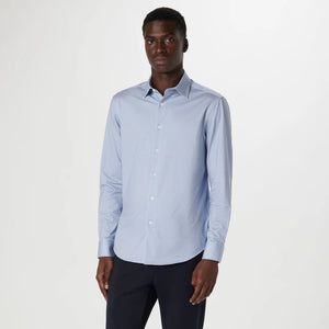 Bugatchi Button Front Shirt- Blue W/Blue Diamonds