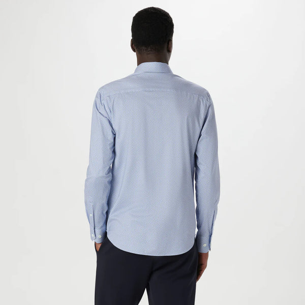 Bugatchi Button Front Shirt- Blue W/Blue Diamonds