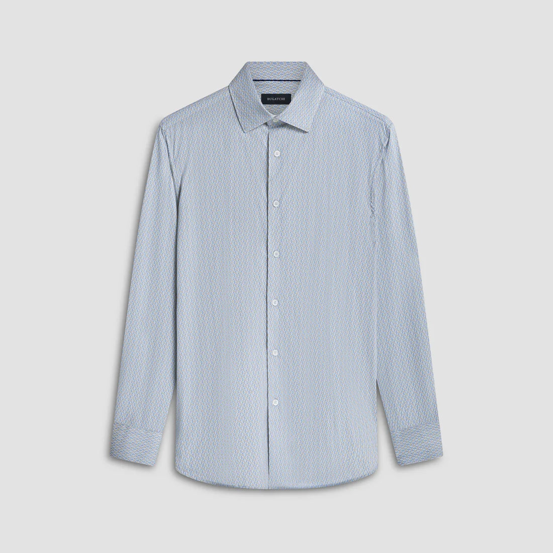 Bugatchi Button Front Shirt- Blue/Khaki