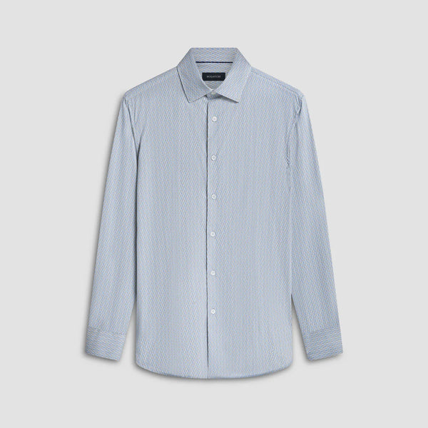 Bugatchi Button Front Shirt- Blue/Khaki