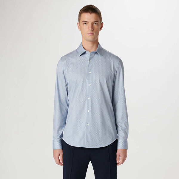 Bugatchi Button Front Shirt- Blue/Khaki