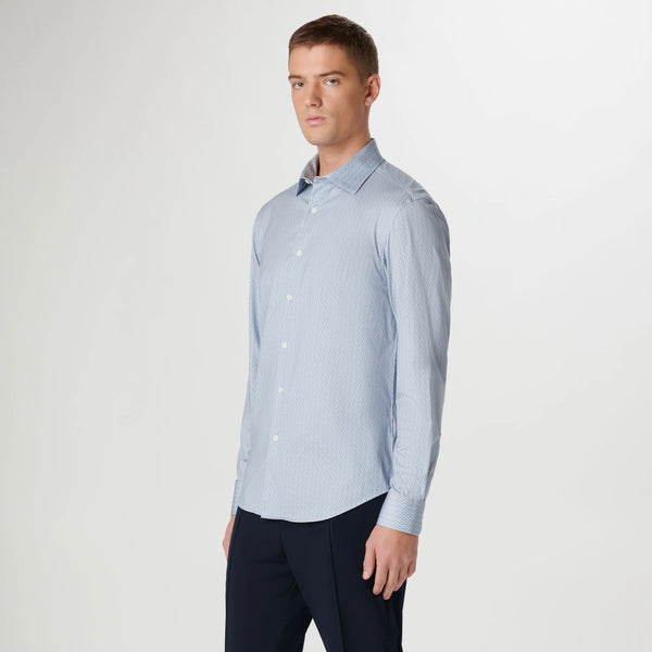 Bugatchi Button Front Shirt- Blue/Khaki