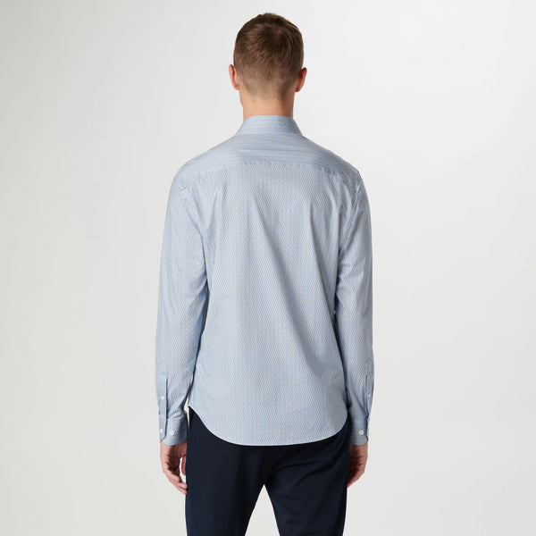 Bugatchi Button Front Shirt- Blue/Khaki