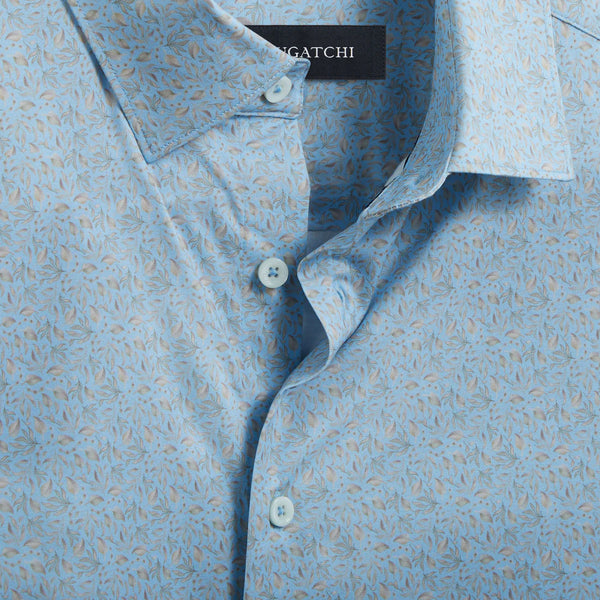 Bugatchi Short Sleeve Shirt Small Leaf- Blue