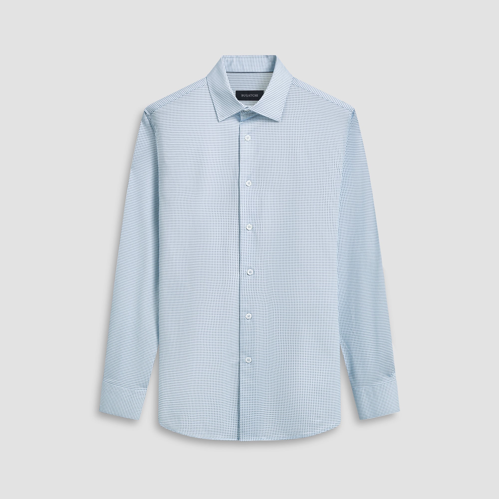 Bugatchi Button Front Shirt- Lt Blue W/dot