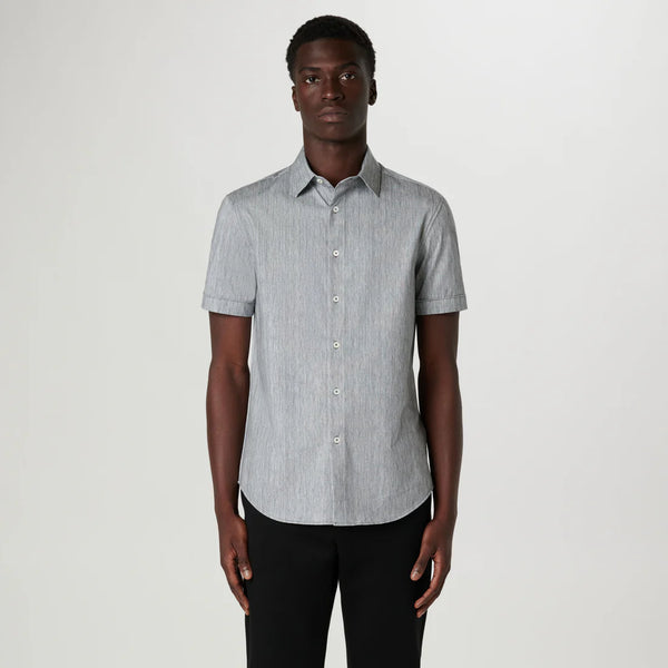 Bugatchi S/S Button Front Shirt- Vertical Heathered Graphite