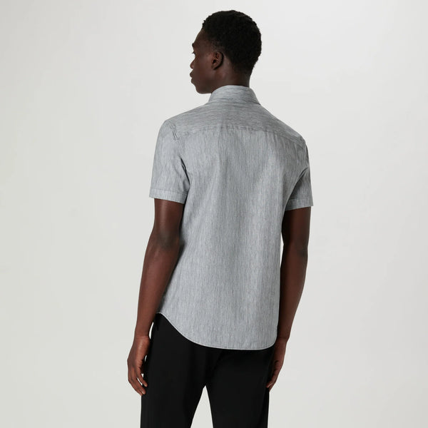 Bugatchi S/S Button Front Shirt- Vertical Heathered Graphite