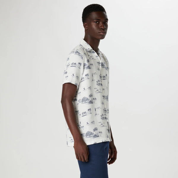 Bugatchi Short Sleeve Beach Shirt- White