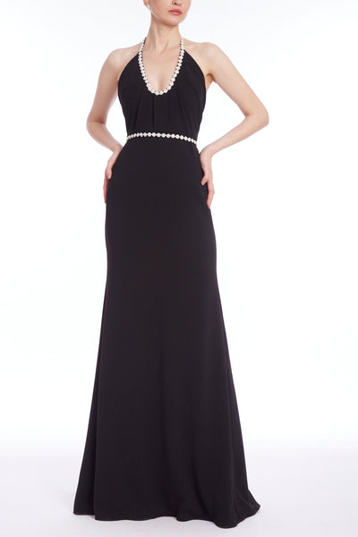 Badgley Mischka Necklace Halter Gown- Black