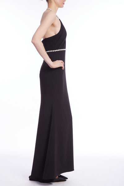 Badgley Mischka Necklace Halter Gown- Black