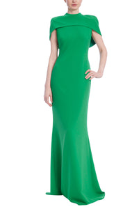 Badgley Mischka High Nk Popover Caplet Gown- Emerald