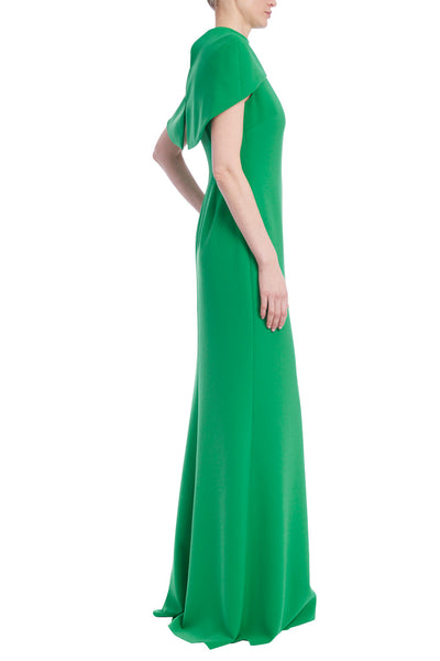 Badgley Mischka High Nk Popover Caplet Gown- Emerald