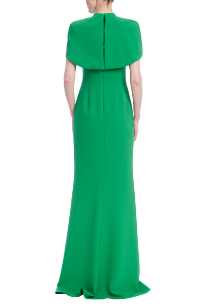 Badgley Mischka High Nk Popover Caplet Gown- Emerald