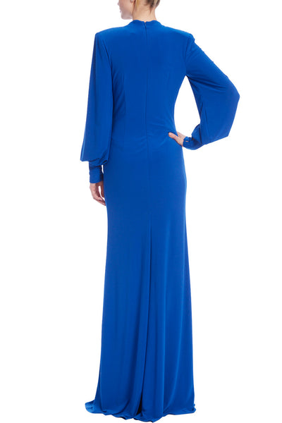 Badgley Mischka Balloon Slv V Neck Gown- Cobalt