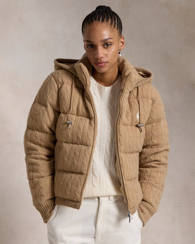 RL Cable Cashmere Puffer Jacket- Camel