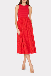 Milly Geo Eyelet Knit Combo Midi Dress