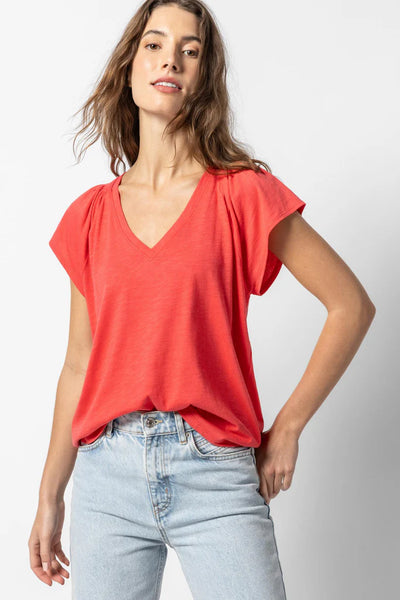 Lilla P Shirred Shoulder Tee