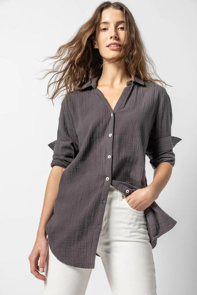 Lilla P Long Sleeve Button Down Tunic Top