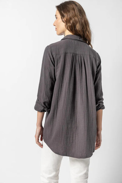 Lilla P Long Sleeve Button Down Tunic Top