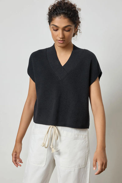 Lilla P Wide Trim V Neck Sweater