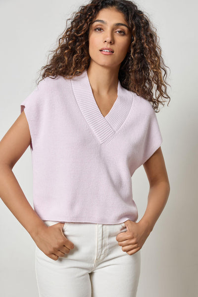 Lilla P Wide Trim V Neck Sweater