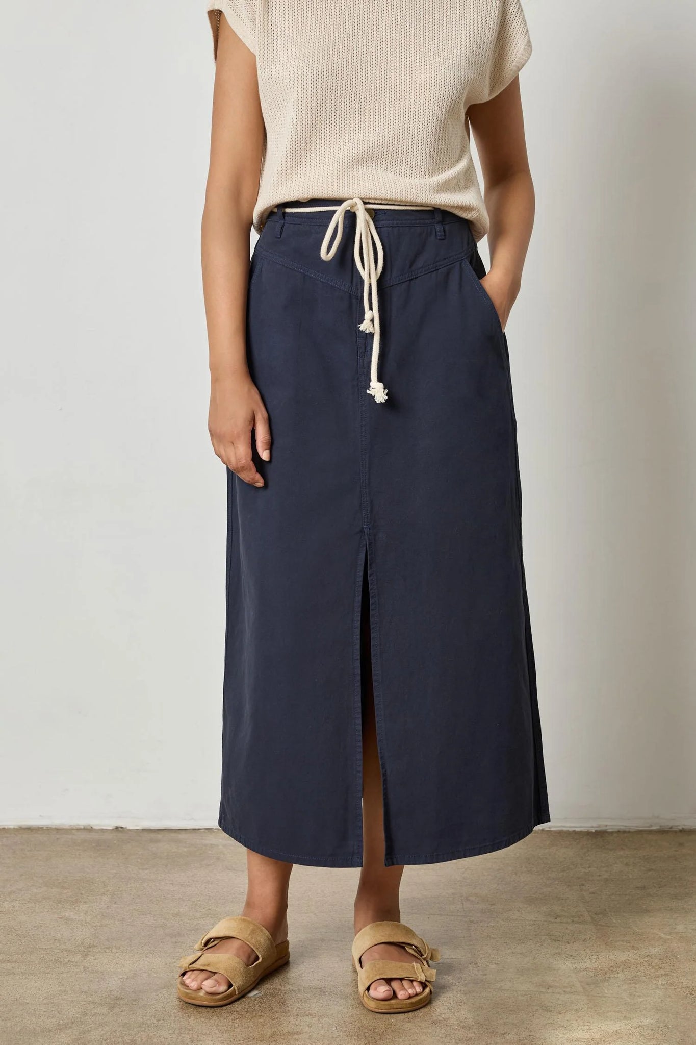 Lilla P Yoke Waist Maxi Skirt- Navy