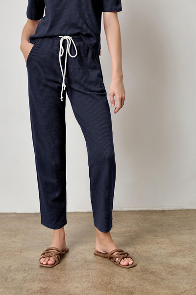 Lilla P Drawcord Waffle Pant- Navy