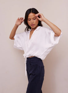 Bella Dahl Flowy Tie Waist Shirt White